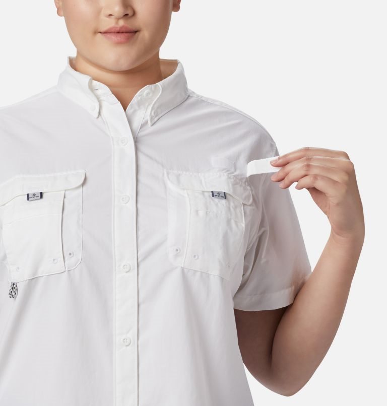 Women's Columbia PFG Bahama Short Sleeve Shirts White | Plus Size CA-Y34CL